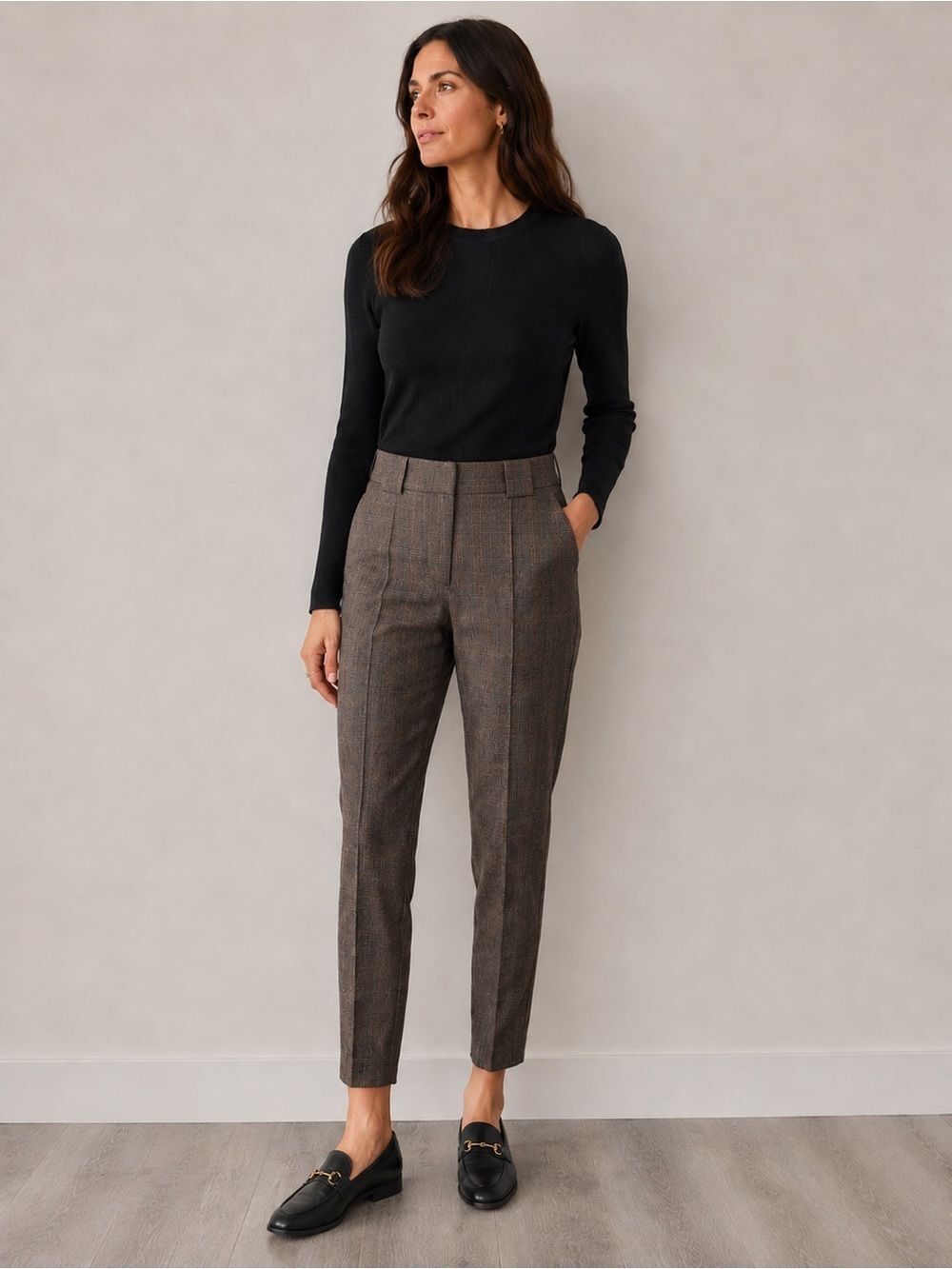 MANGO Brown Plaid Pants US 4 Preppy Classic Chic Office